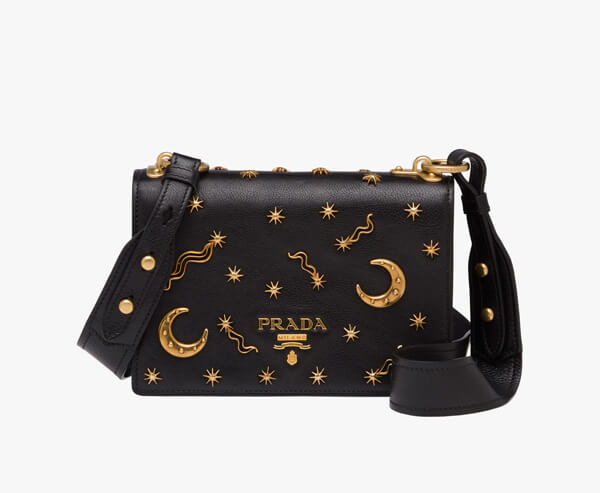  2017新作 PRADA プラダスーパーコピー*星&月装飾カーフレザーショルダーバッグ 1BD056_PEO_F0002_V_OBO
